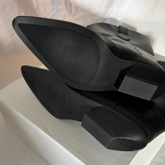 BNIB Abound size 9m Black faux Leather Cowgirl Boots pointed toe small heel - Picture 6 of 10